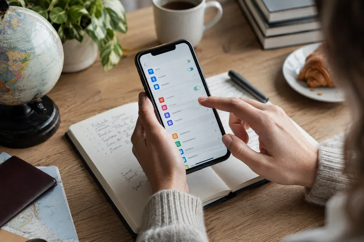 Un téléphone et un carnet pour examiner les réglages numériques