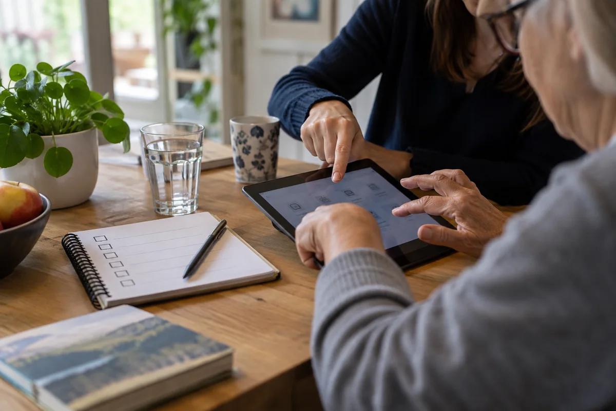 Une tablette et une liste de vérification sur une table