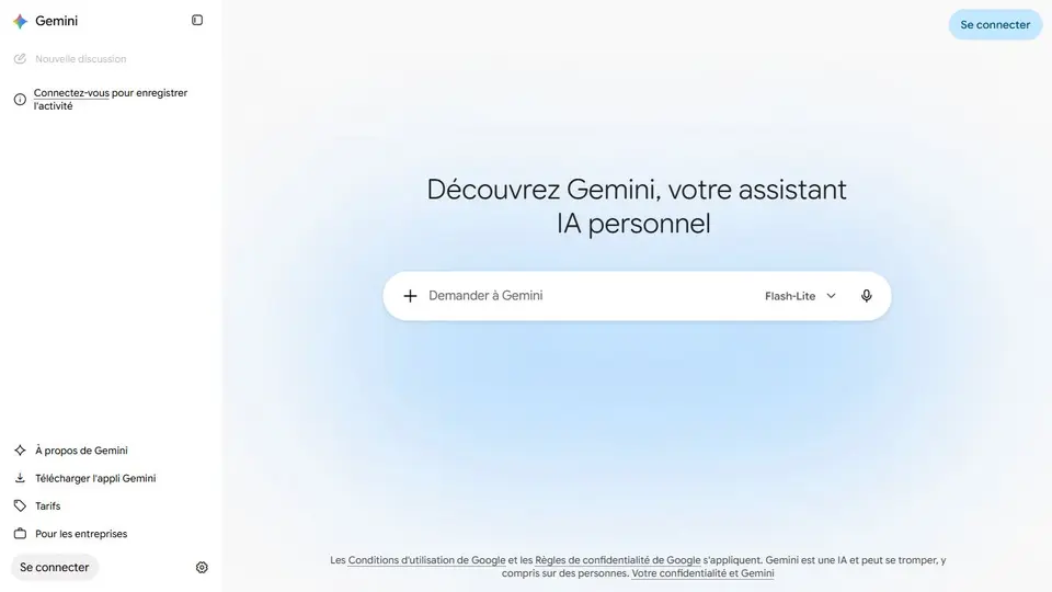 Aperçu de la page d’accueil de Gemini