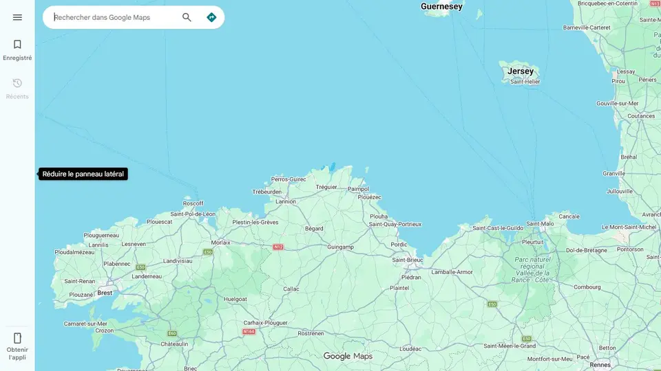 Aperçu de la page d’accueil de Google Maps