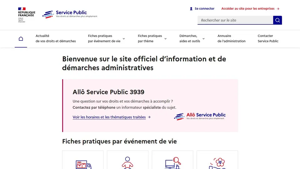 Aperçu de la page d’accueil de Service-Public.fr